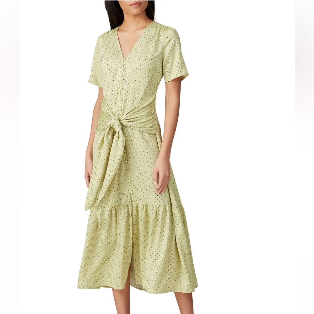 Women’s Light Green Polka Dot Tie-Waist Midi Dress